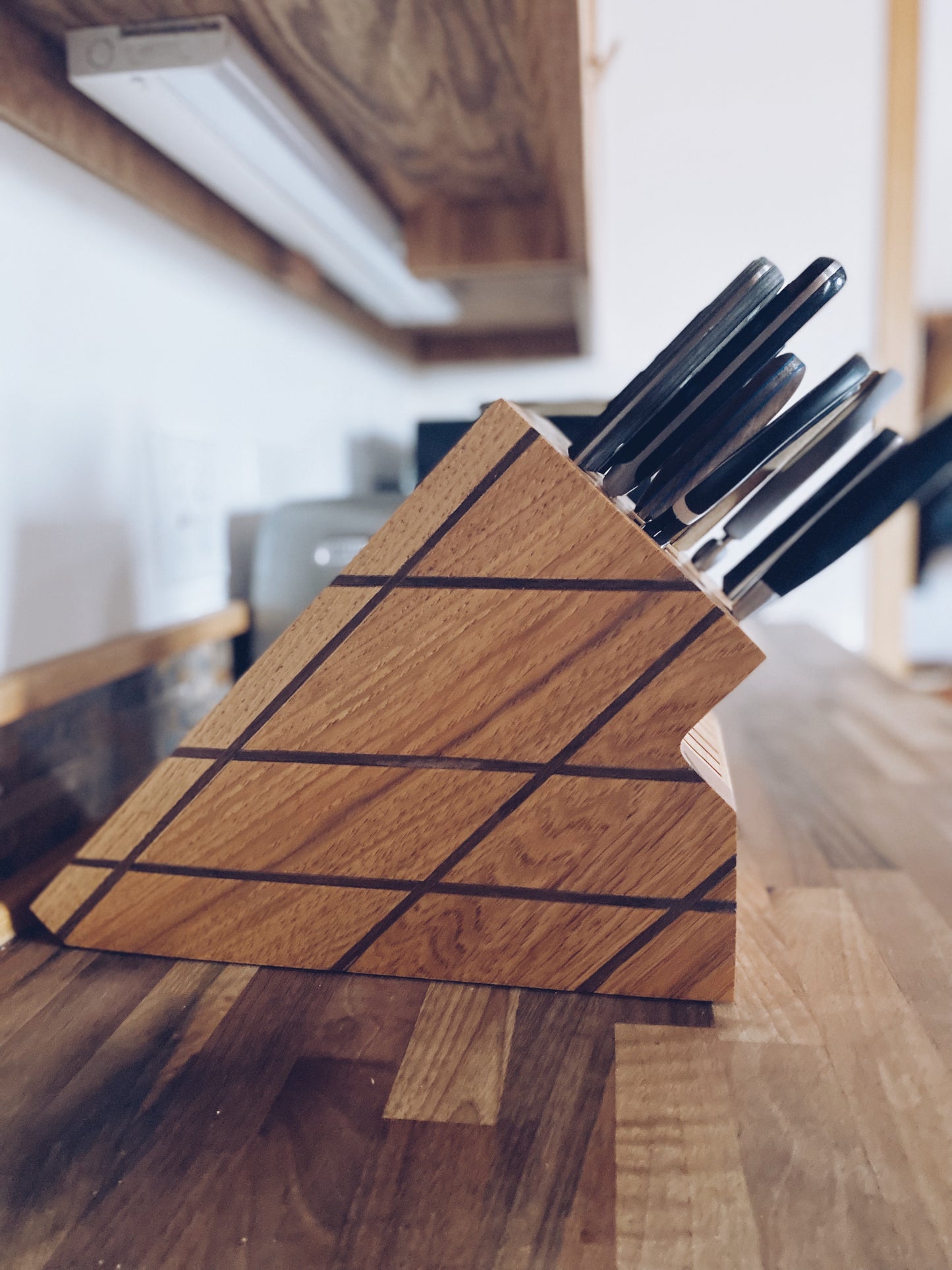 Knife Block in Hickory and Walnut Plaid